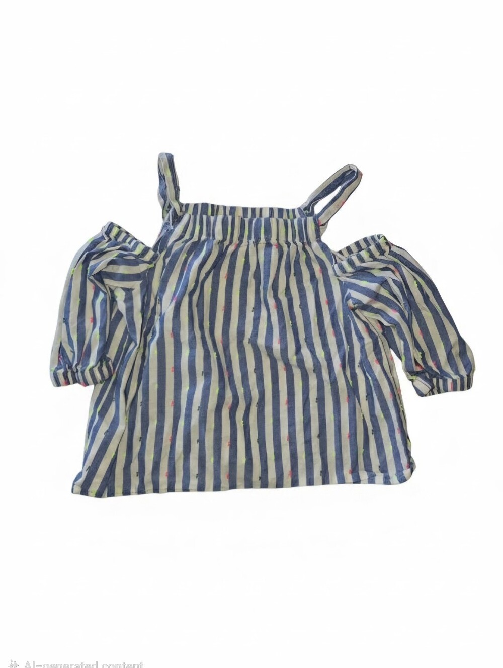 Arizona Jean Co. Girls Blue & White Striped Cold-Shoulder Top